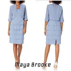 Maya Brooke Women's Glitter Jacket Dress. Ruffle A-line. 2 piece.